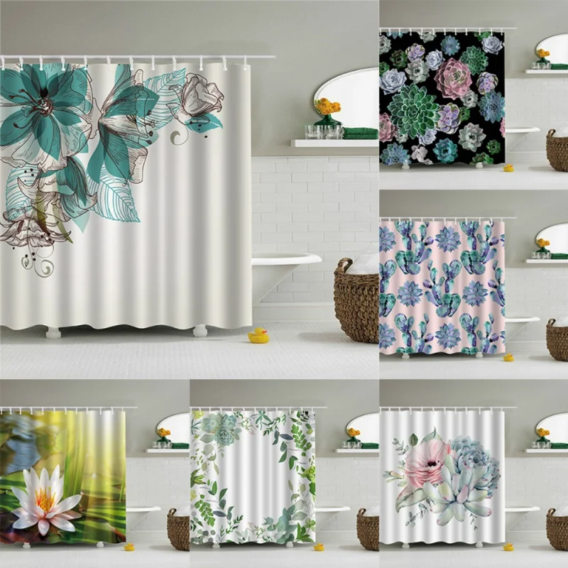 

3D Printing Cactus Flower Shower Curtain Polyester Waterproof Bathroom Curtain Home Bathroom Decoration