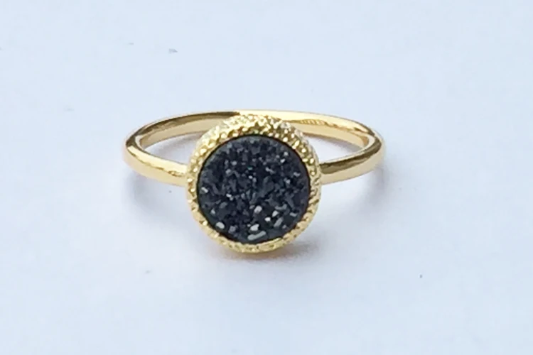 BOROSA натуральный Титан Druzy Agates кольца медь золото цвет круглый и квадратный камни синий черный Druzy кольцо размеры 6 и 7 - Цвет основного камня: black druzy