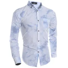 Новинка, синие и белые фарфоровые градиентные мужские рубашки с длинным рукавом, мужские рубашки, приталенные модные рубашки
