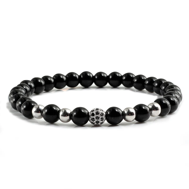 6mm Mini Bracelets For Women Natural Stone Matte Beads Black Men Bangles Elastic Rubber Bracelet Black/White Yin-yang Handchain | Украшения