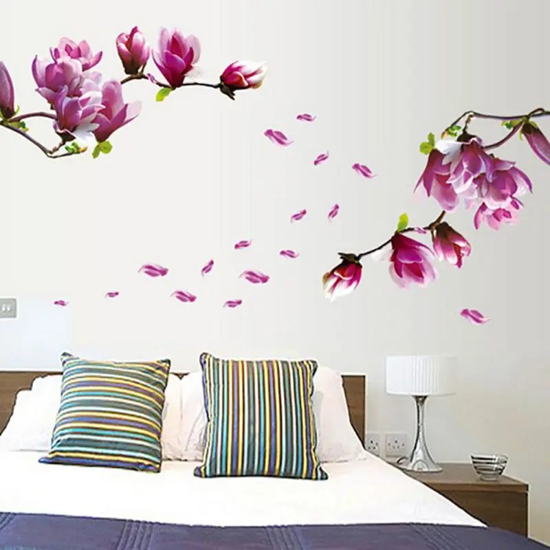 

Arrival 50cm*70cm Magnolia Flowers Removable Art Vinyl Mural Home Room Decor Beautiful Wall Stickers Wall Art Decor