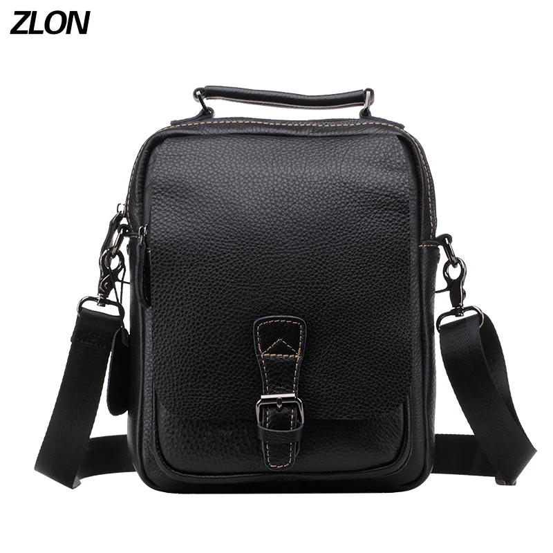 ZLON Simple Style Men Top Genuine Leather Vintage Zipper Hasp Zipper