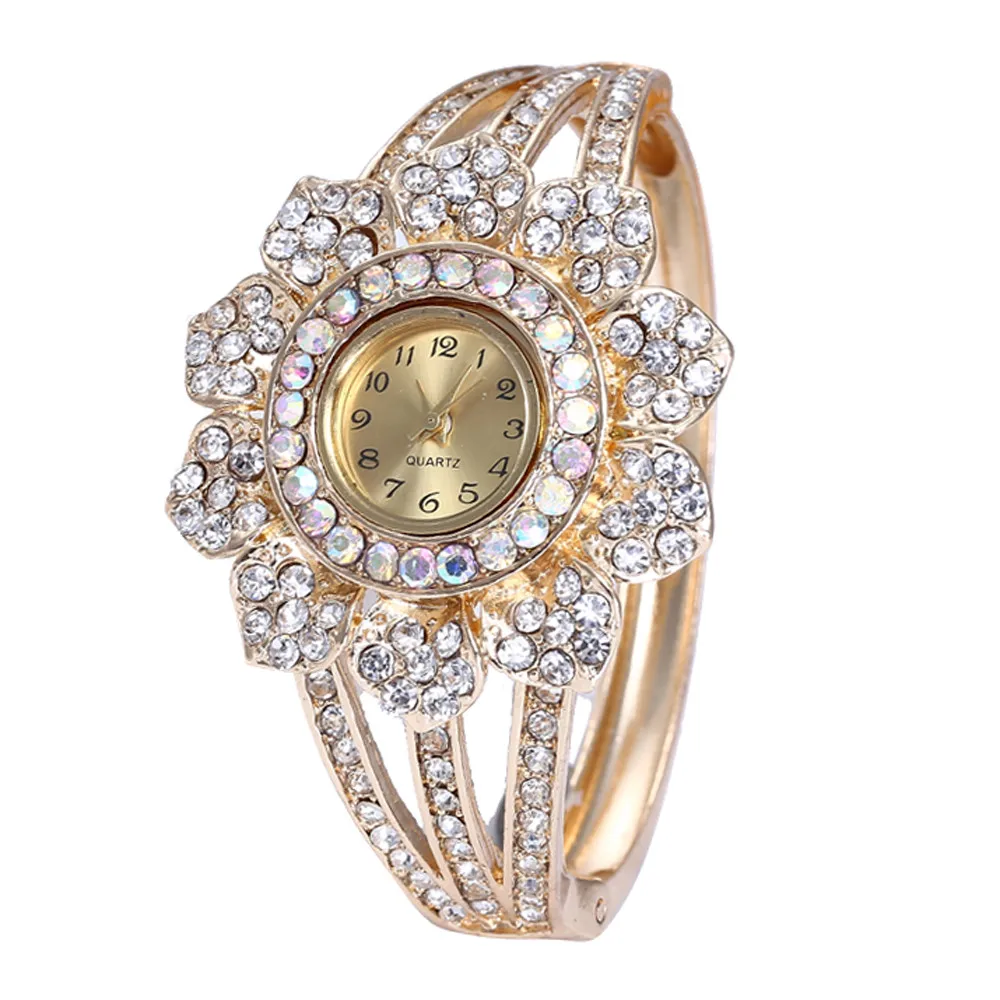 Лидирующий бренд женские часы Полный алмаз цветок часы с браслетом кварцевые наручные часы женские часы Reloj Mujer Montre Femme# W