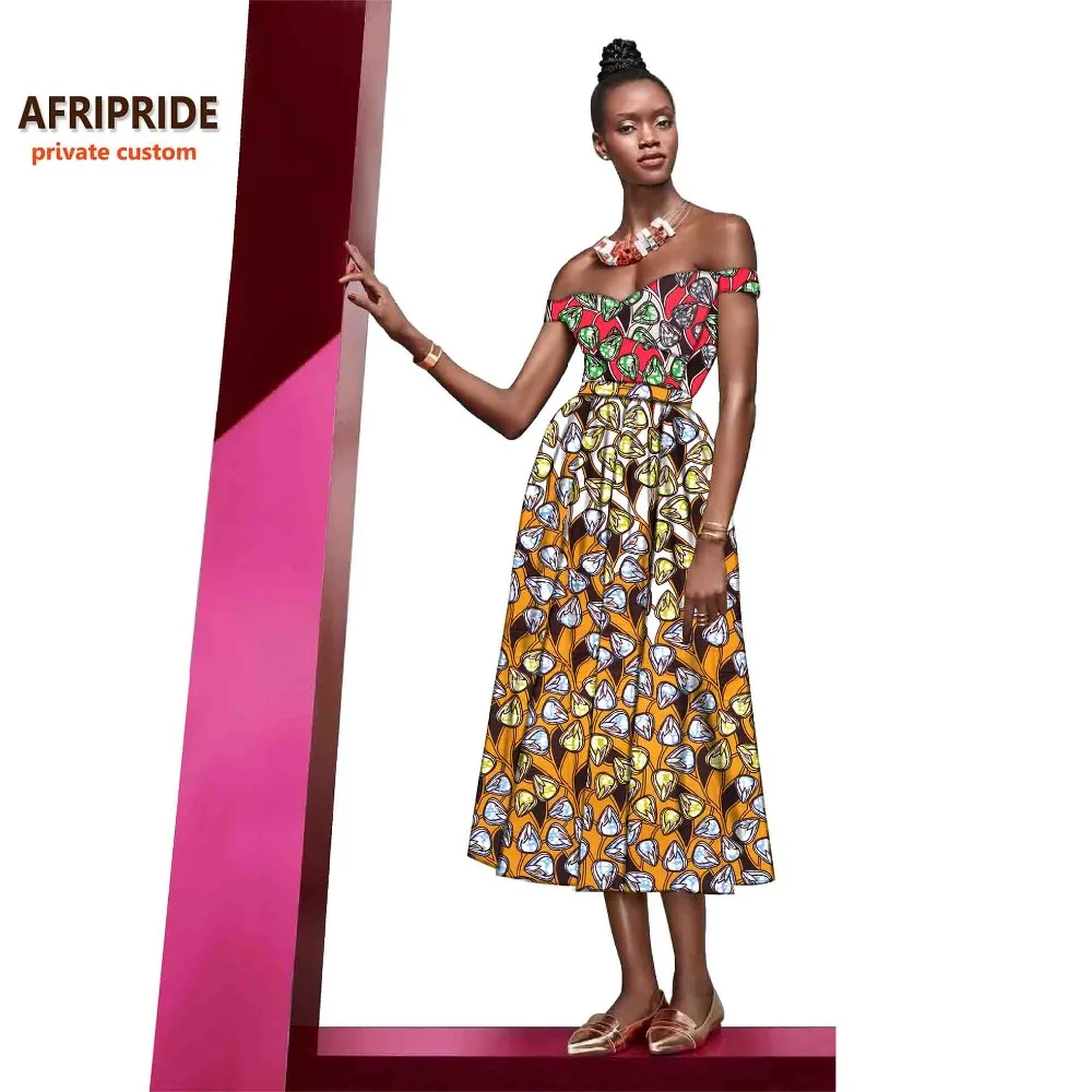 

African dress for women fashion sexy lady low strapless party dress african clothing print cotton wax plus size