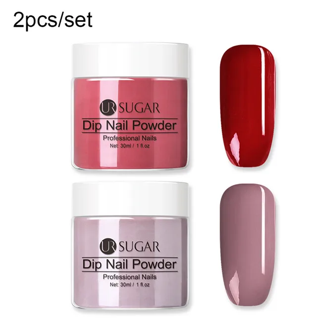 2pcs set 9 Ur Sugar дизайн ногтей погружение ногтей порошок система Комплект градиентный Французский ногтей натуральный сухой голографический блеск эффект без лампы лак гель - Цвет: 2pcs set 9