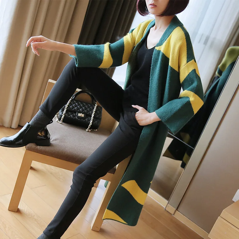 Large Size Black Thick Sweaters Coat Women Contrast Color Cotton Knitted Long Cardigans Coat Autumn Winter 2018 Women's Clothing Large Size Black Thick Sweaters Coat Women Contrast Color Cotton Knitted Long Cardigans Coat Autumn Winter 2018 Women's Clothing