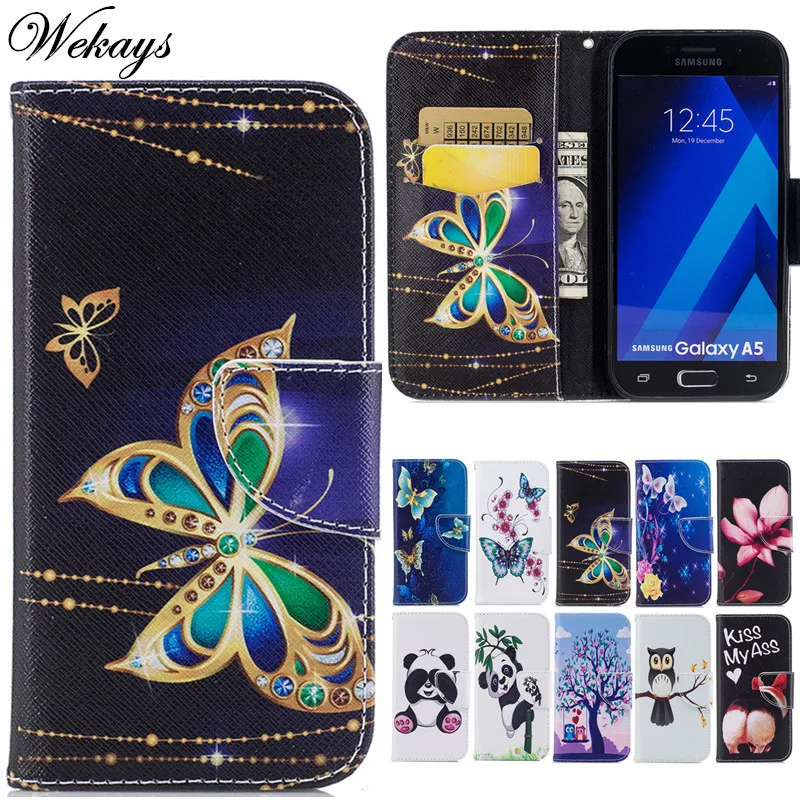 Wekays Красивая мультяшная бабочка кожаный флип чехол СПС Coque samsung Galaxy A3 SM-A320F A5 SM-A520F чехол