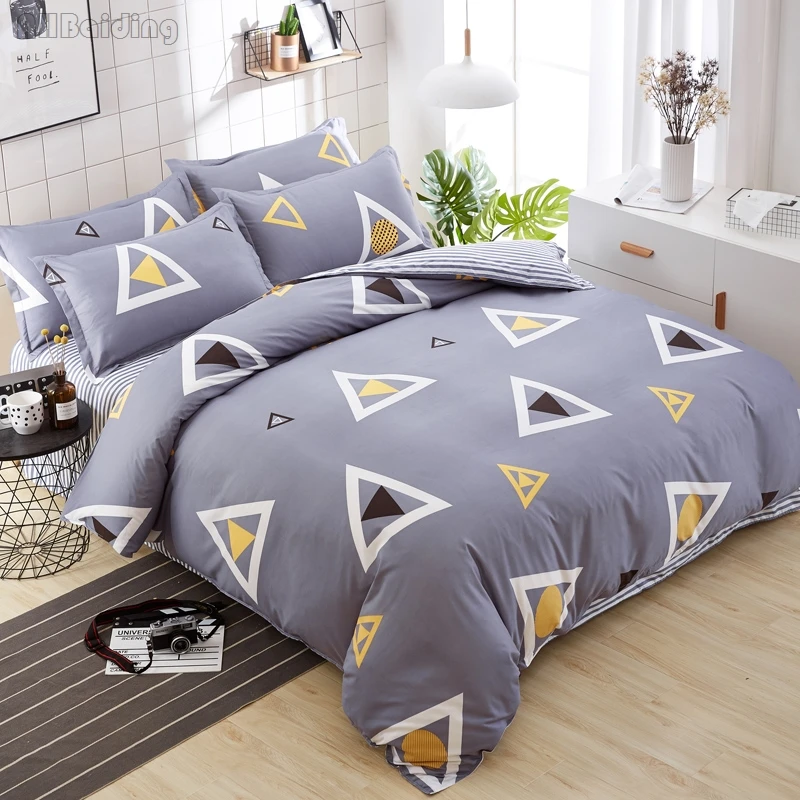 

Plain Gray Triangle Bedding Set Stripes Cotton Bed Linen Bedclothes Include Duvet Cover Flat Sheet Pillowcase Queen Home Textile