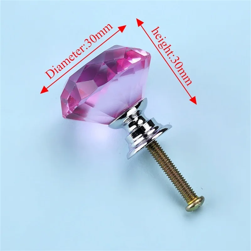 30mm Pink NAIERDI 20 мм 30 мм алмазные Хрустальные стеклянные ручки для выдвижных ящиков Ручки для кухонного шкафа современный стиль мебельные ручки - Цвет: 30mm Pink