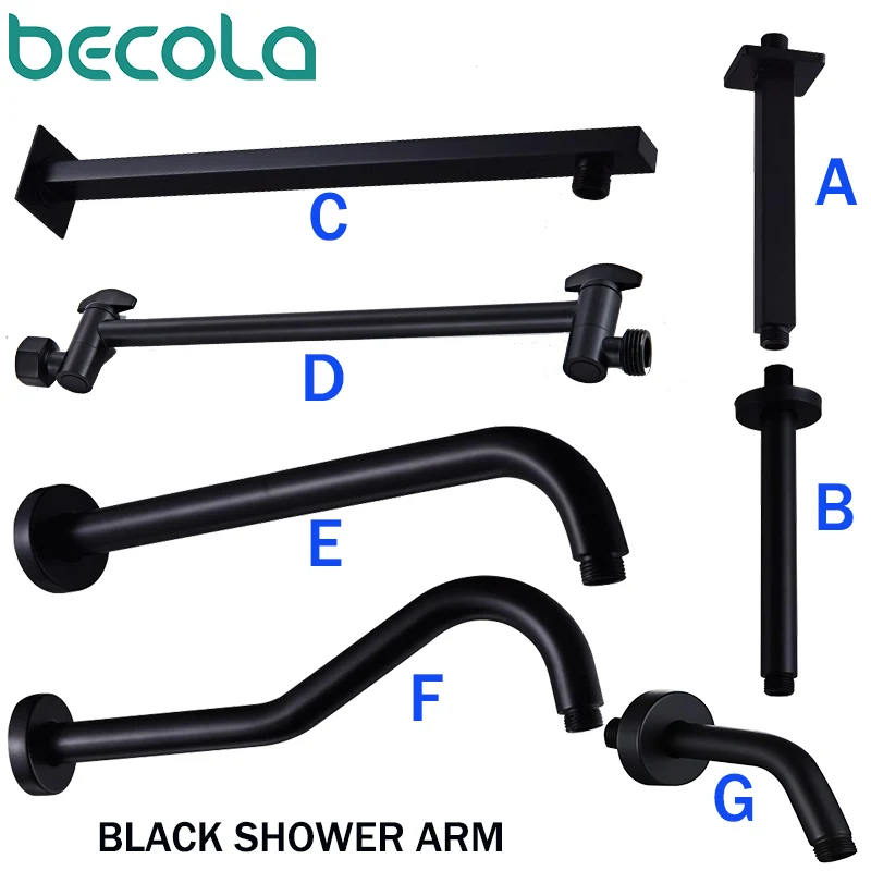 

BECOLA Bathroom Brass wall shower arm Dark mounted connecting rod Sprinkler shower tube black bracket/Ceiling pipe Folding Arm