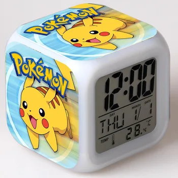 

Pokemon Digital LED Alarm Clock Kids Pocket Monsters Cute Cartoon 3D Stickers Multifunction Electronic Table Clock Gift for Kids