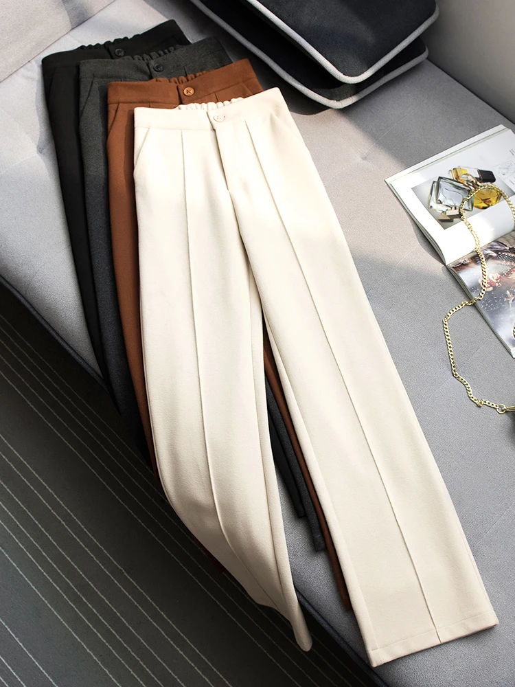 

Falling wide leg pants women's autumn and winter new high waist straight wool pants versatile loose casual mopping trousers