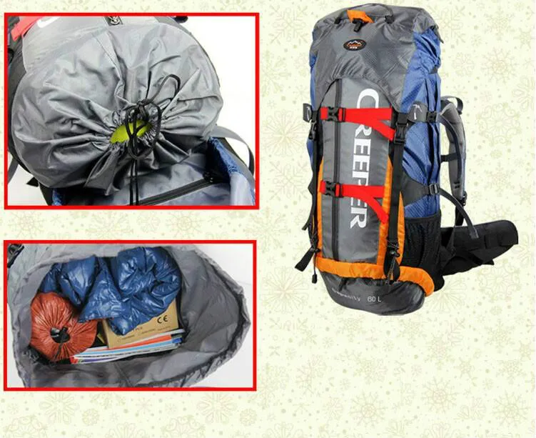 Криперы, открытый профессиональный водонепроницаемый рюкзак, рама для альпинизма, кемпинга, пешего туризма, рюкзак для альпинизма, 60л, карабин 1,78 кг