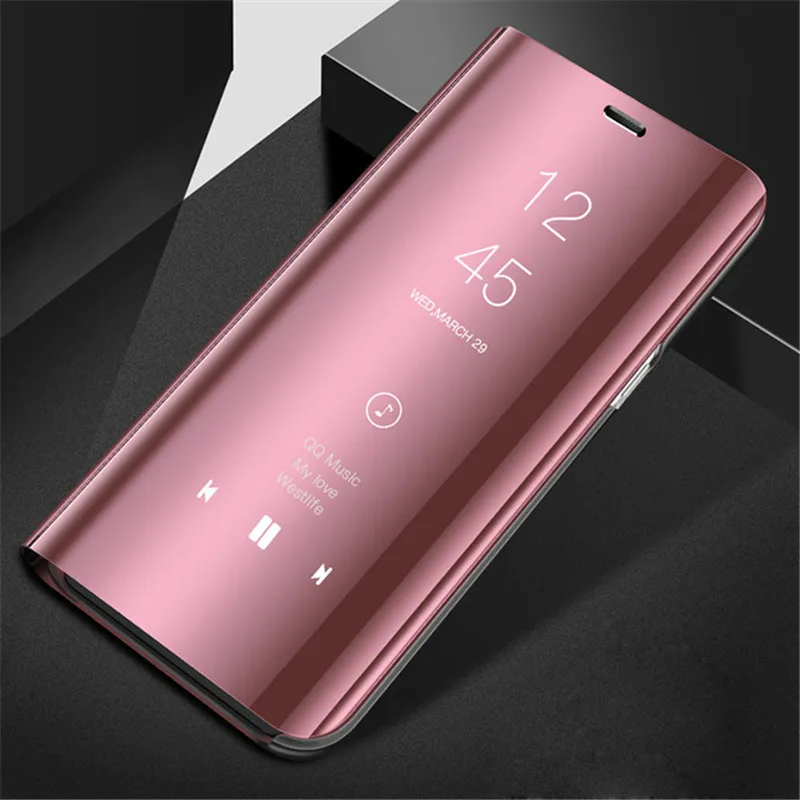 Для Samsung Galaxy J3, J5, J7 года J330 J530 J730 чехол с откидной крышкой зеркальный роскошный бизнес прозрачный вид умная скобка чехол для телефона - Цвет: rose