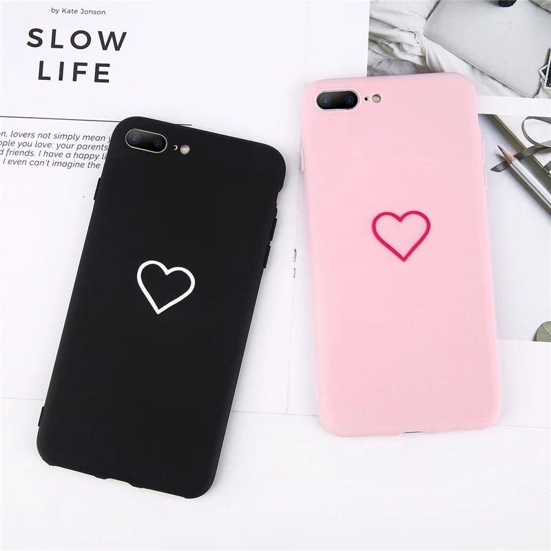 

Lovely Heart Painted Phone Case For iphone 6 7 8 Case Fashion Couples Back Soft TPU Cover Cases For iphone 6 6s 7 8 Plus 8 Case