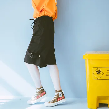 

2018 Loose Summer Women New Couple BF Style Elastic waist Casual Knee-length Cargo