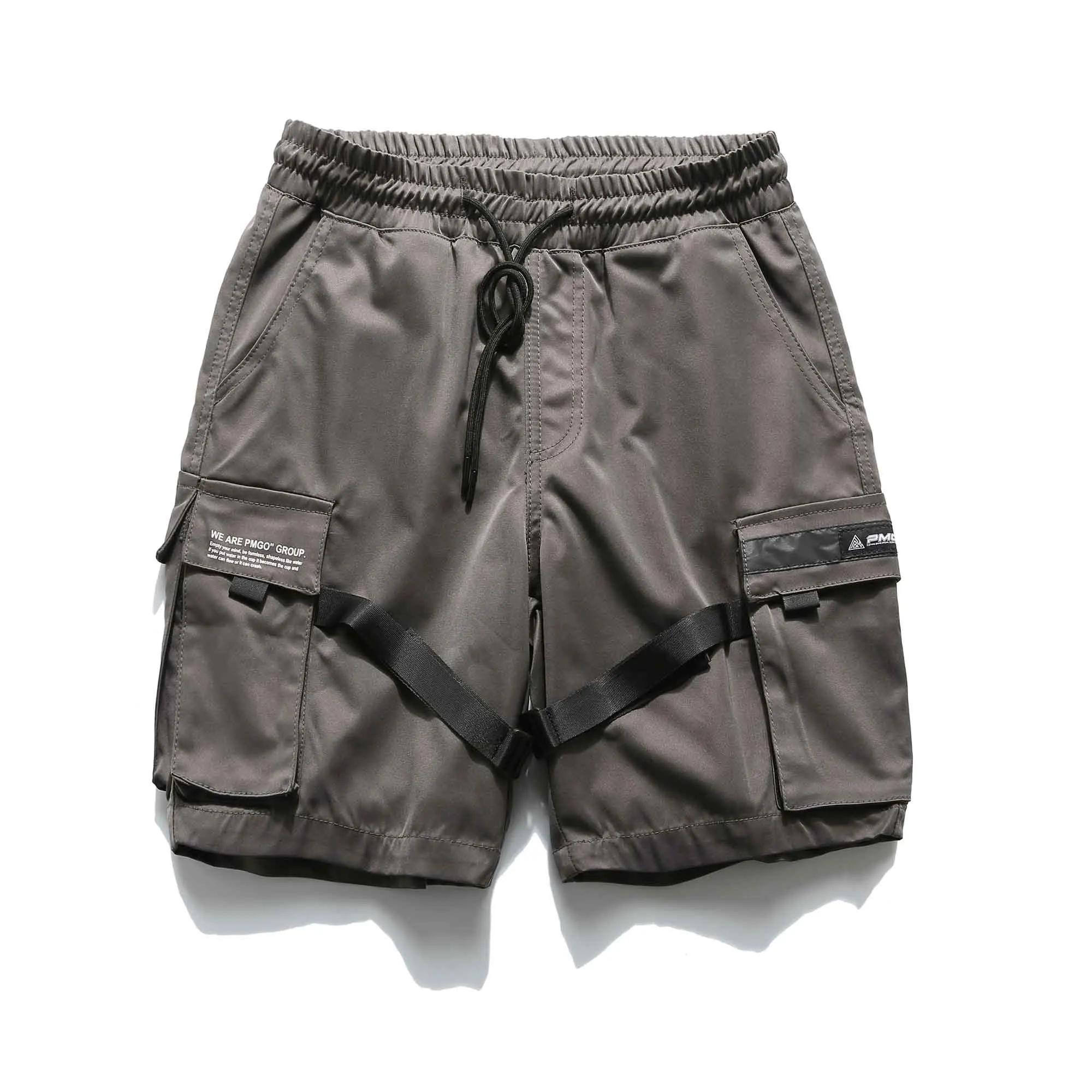 Новые летние грузовые шорты мужские модные уличные рабочие мужские шорты с карманами лентами длиной до колена шорты - Цвет: Серый