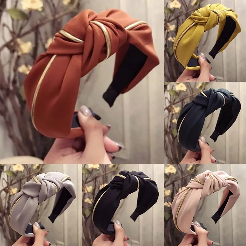 

Graceful Comfortable Hairband Hot Sale Cross Solid Wide 6 Colors 1PC Solid Turban Wedding Headband Soft Cloth Beautiful Girls