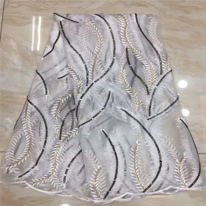 

Latest Sequins French Lace Fabrics 2019 White High Quality African Tulle Lace Fabric For Wedding Dress Lace Material