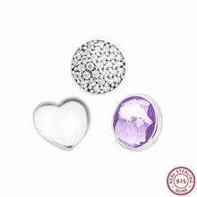 Petite gouttelette de février en argent Sterling 925, 3 pièces, FLS009-2, DIY, adapté à Pandora, médaillon flottant, colliers, pendentifs ou Bracelets
