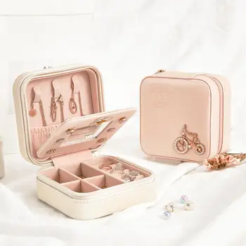 

Mini Square Leather Jewelry Organizer Earrings Ring Necklace Storage Box