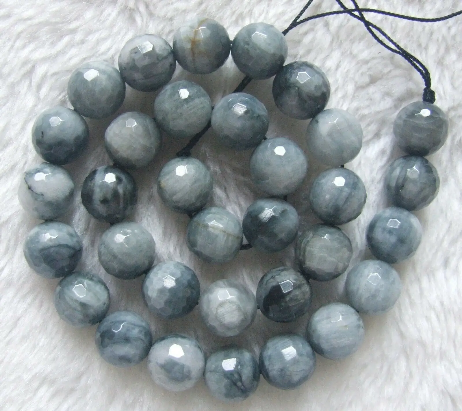 

12mm Natural Hawk's Eye Stone Faceted Round Loose Beads 15.5Inch