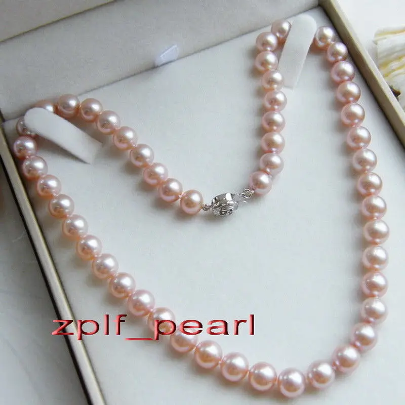 

AAAAA LUSTER 17"9-10mm REAL NATURAL round south sea GOLD PINK pearl necklace