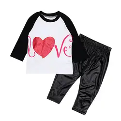MUQGEW/Одежда для младенцев, топы на День святого Валентина с надписью для маленьких мальчиков и девочек, комплект со штанами, Roupas De Bebe, # 10L