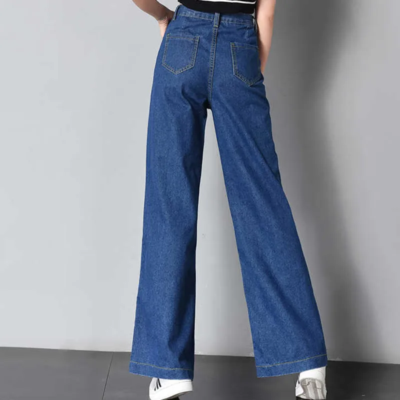 Винтажный с высокой талией свободные широкие джинсовые синие брюки Джинсы бойфренда для женщин новые джинсы для мам Брюки с карманами плюс размер