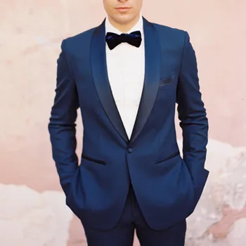 

Navy Blue costume homme mariage 2017 Terno Slim Fit Blaser Masculino Slim Vintage Men Suit Wedding Suits for Men (jacket+pants )