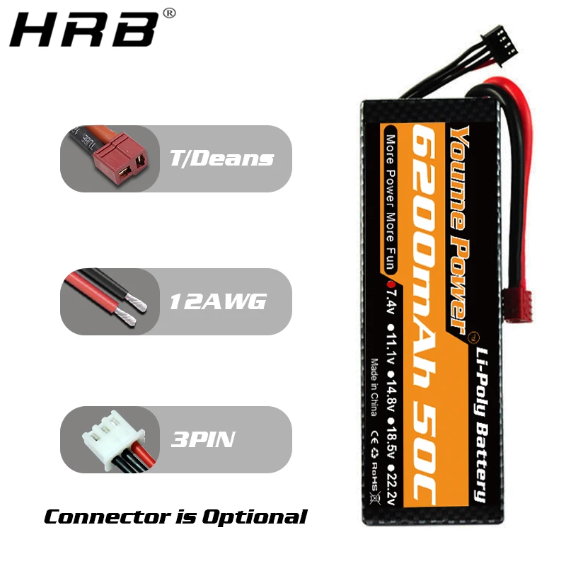 Youme Lipo 2S 7.4V Battery 6200mah Hardcase T Deans 50C TRX EC5 EC3 XT60 XT90 For Traxxas Cars Airplane Boats Hard Case RC Parts