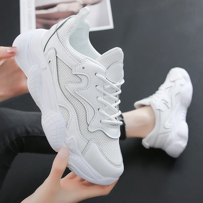 

2019 new women Casual Shoes brand white old dad Thick-soled sneakers Single platform Feminino summer mesh super light woman