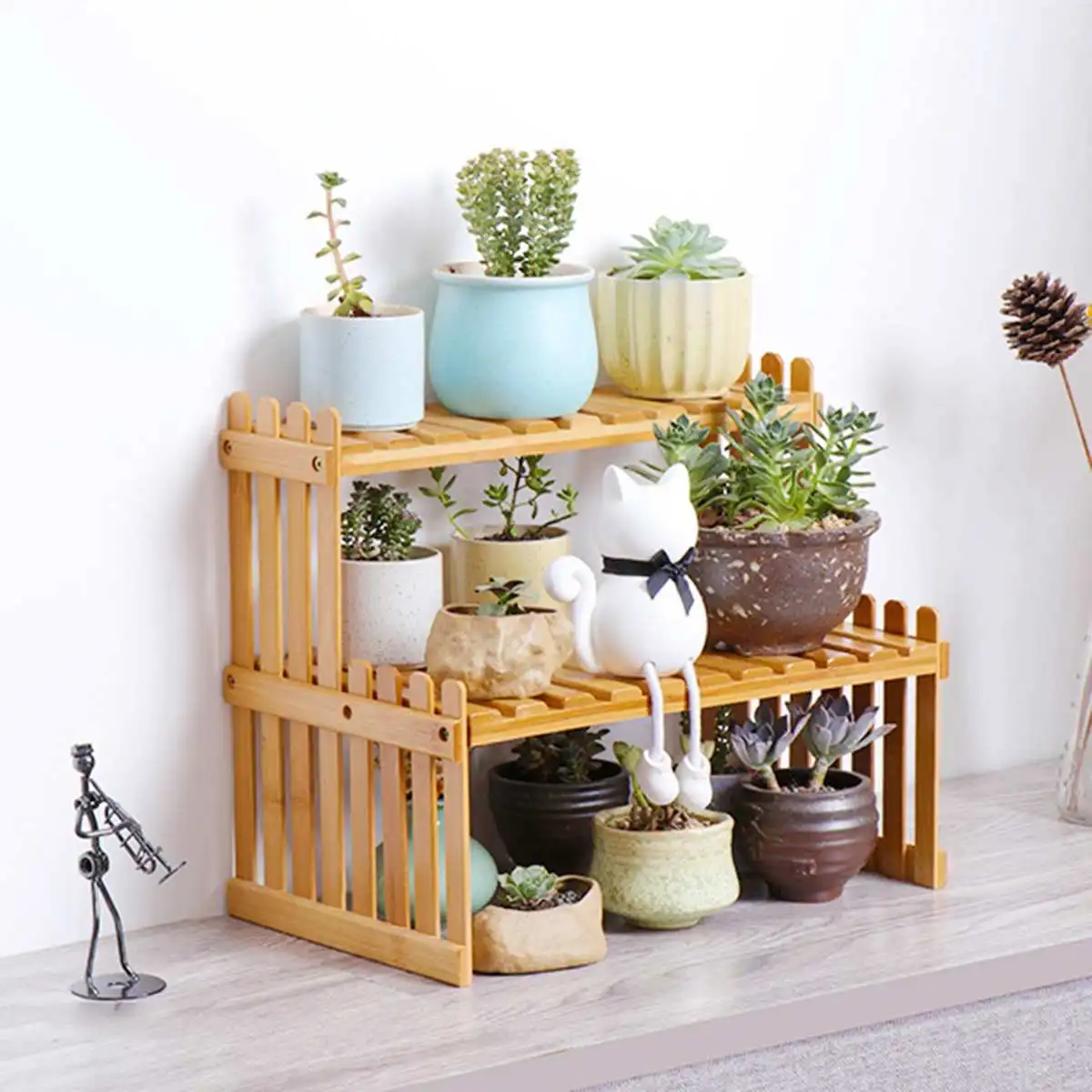 Koop Natuurlijke Bamboe Plant Planken Bloem Tuin Rack Stand Bloem Display Stand Opslag Plank Organisator thuis bureau Balkon tuin