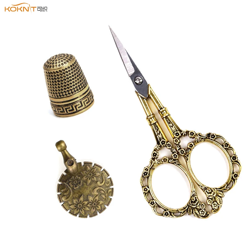 KOKNIT Vintage European Scissors Thimble Metal Thread Cutter Sewing Kits Cutting Patchwork Tool Tailor DIY Sewing Tools Set (8)