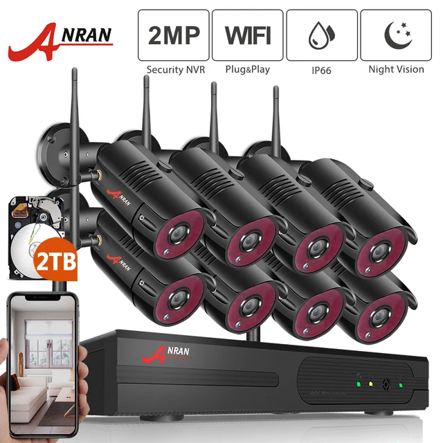 $US $170.17  ANRAN 1080P HD IP Cameras Waterproof Outdoor Night Vision Surveillance System 8CH NVR Kits With 2TB