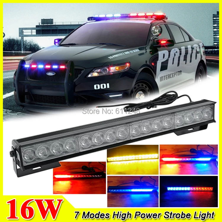 Skup Nowy 16 w Hight Power Strobe Light Strażak Miga Policja Awaryjnego Ostrzeżenie Ogień Flash Stroboskop 12 v Czerwony Niebieski Led policja Światła