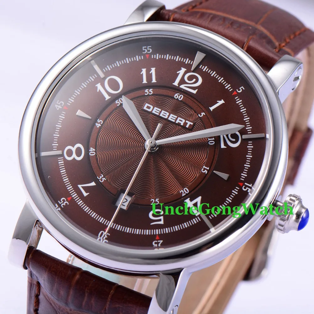 

Debert 43mm Coffee Dial 21 Jewels Miyota Leather Strap Automatic Mens Wrist Watch, reloj de pulsera de los hombres
