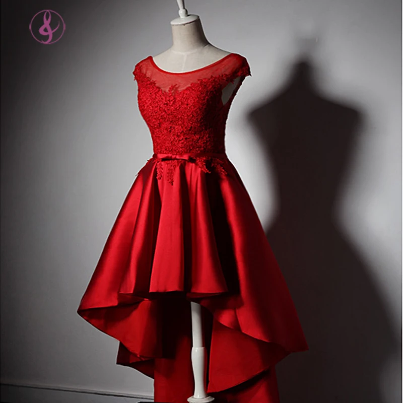 MQ003 indietro lungo corto davanti abito di raso rosso Una linea O collo  corsetto torna appliqued merletto elegante abiti da sera rosso e vino rosso|gown  cover|gown pageantgown dress - AliExpress