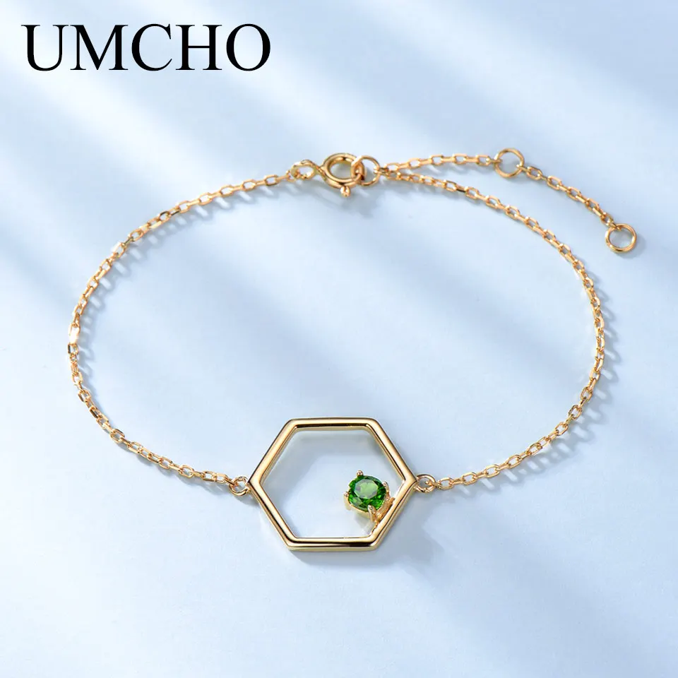 

UMCHO Natural Gemstone Diopside Genuine 925 Sterling Silver Bracelets For Women Charms Wedding Band Gift Fine Jewelry