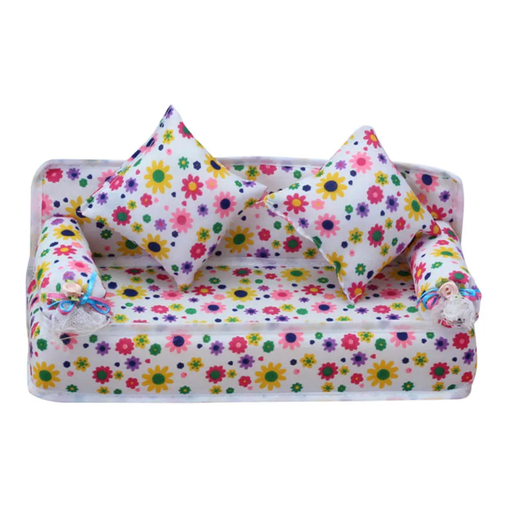 Mini Flower Sofa 2 Cushions Flower Baby Toy Doll House Accessories Furniture
