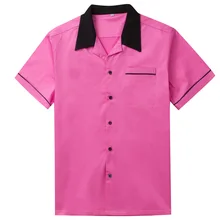 Онлайн Хлопковая мужская рубашка в Западном и американском стиле; цвет розовый, синий, коричневый; дизайнерские винтажные вечерние рубашки в стиле хип-хоп; мужские блузки в стиле рокабилли