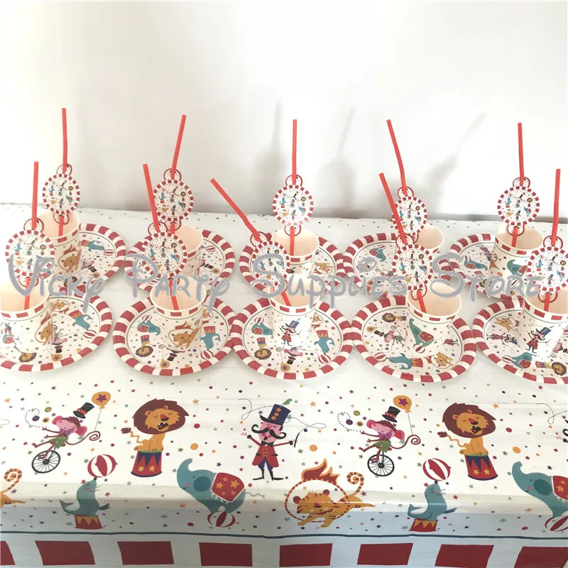 10 шт./лот, креативная цирковая тематика, одноразовая пластиковая соломенная посуда для вечеринки в честь Дня Рождения, дня рождения, для детского душа, вечерние украшения