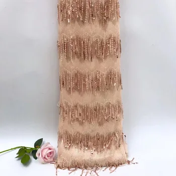 

African Tulle Lace Fabric 2019 African French Lace Fabric High Quality With Peach Gold Nigerian Embroidery Tulle French Lace