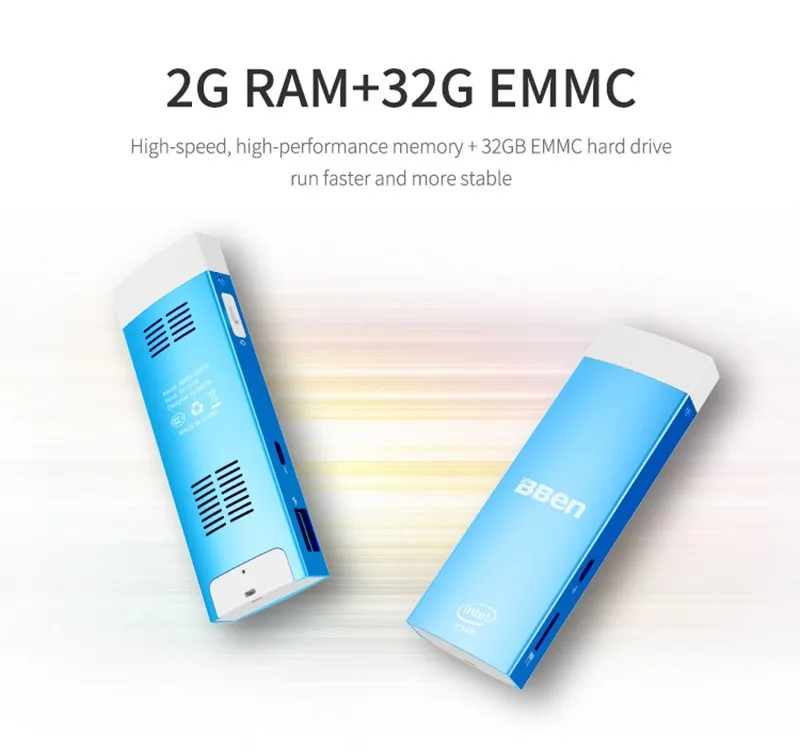  BBen Mini PC Windows 10 & Android 5.1 Dual OS CPU Z8350 2G32GB Quad Core Stick Mini PC BT4.0 HDMI Intel Mini PC Stick Computer  