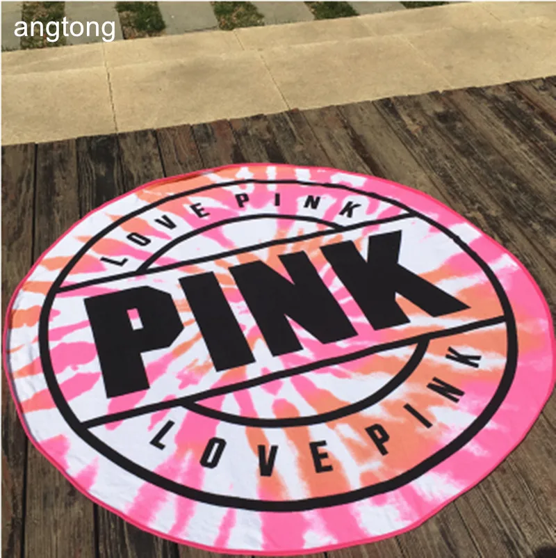 Круглое пляжное полотенце с розовым принтом, диаметр 160 см, мягкое быстросохнущее пляжное полотенце из сверхтонкого волокна T183 - Цвет: pink