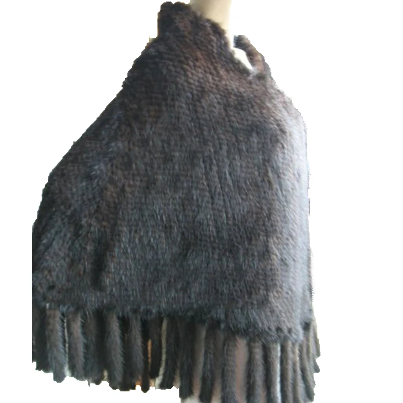 Женская шаль из натурального меха норки, зимнее теплое Вязаное пончо, женские модные накидки коричневого цвета