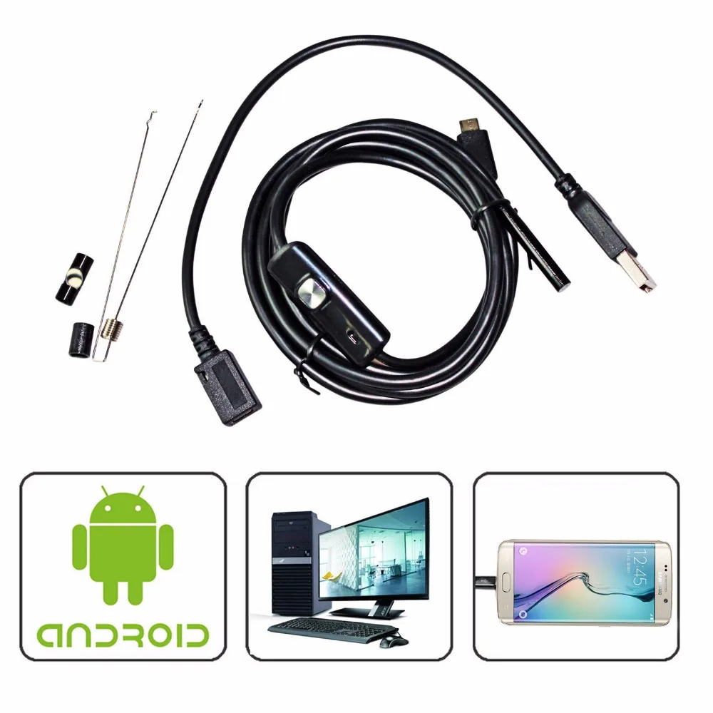 5 мм объектив 1м 2м 3 м usb эндоскопическая камера Android гибкие змейный трос USB телефон
