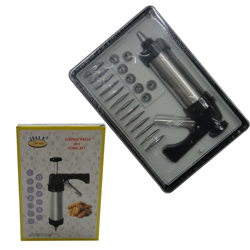 Stainless Steel Biscuit Press Cookie Gun Set Includes 13 Discs & 8