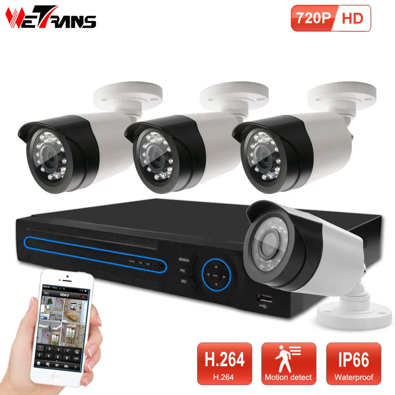 CCTV Camera System 4CH HD DVR AHD Camera 720P 4pcs 24 IR LEDs 20m Night Vision IP66 Waterproof H.264 P2P AHD 720P System