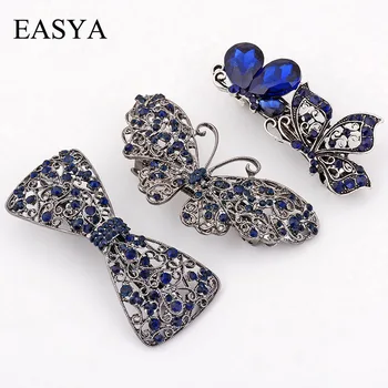 

EASYA Vintage Blue Rhinestone Hairwear Butterfly Flower Hair Barrettes Women Hair Clips Retro Bow Hair Accessories Jewelry
